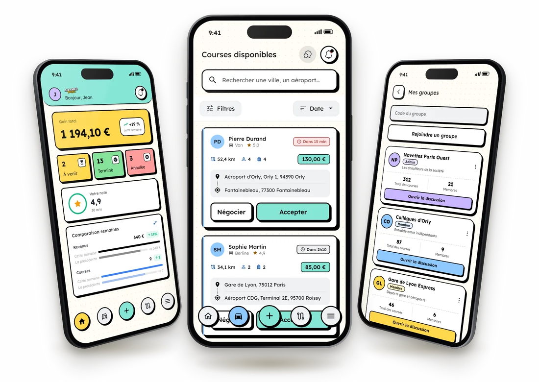 L'application ALLAMEO Driver : tableau de bord, courses disponibles et groupes